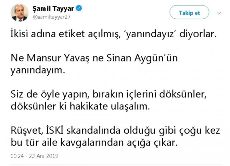 25 milyon liralık rüşvet krizine Şamil Tayyar yorumu